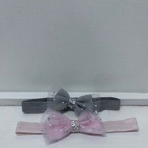 Claire Baby Newborn‎ Girl 2 piece Pink & Grey Sparkly Bow Headband